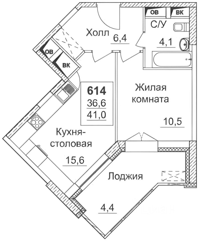 Планировка этой квартиры по данным Циан
