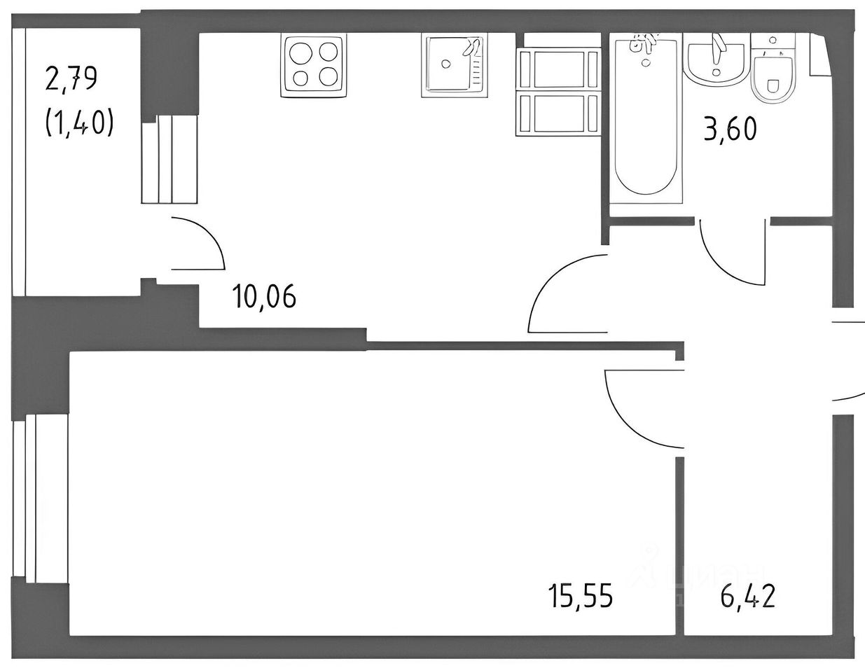 Планировка этой квартиры по данным Циан