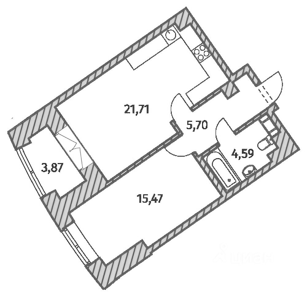 Планировка этой квартиры по данным Циан