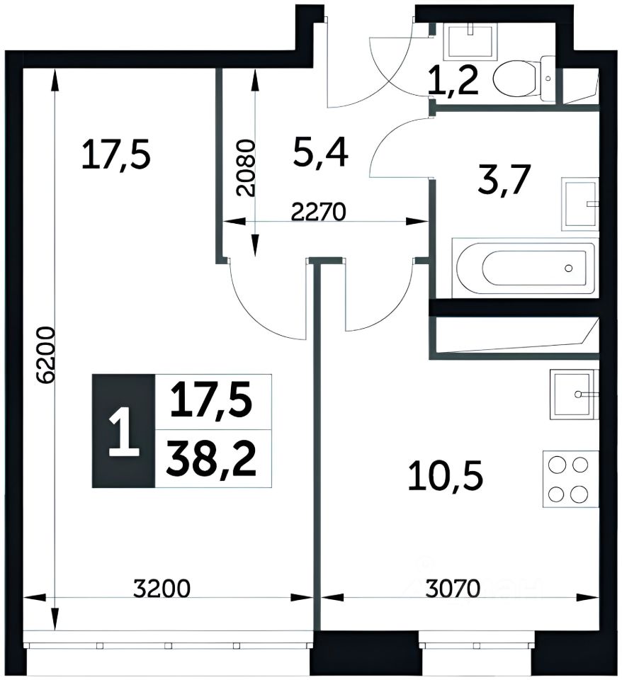 Планировка этой квартиры по данным Циан