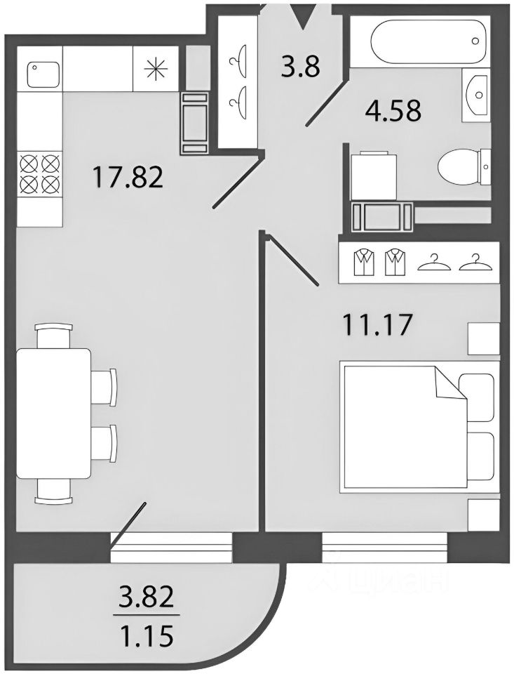 Планировка этой квартиры по данным Циан