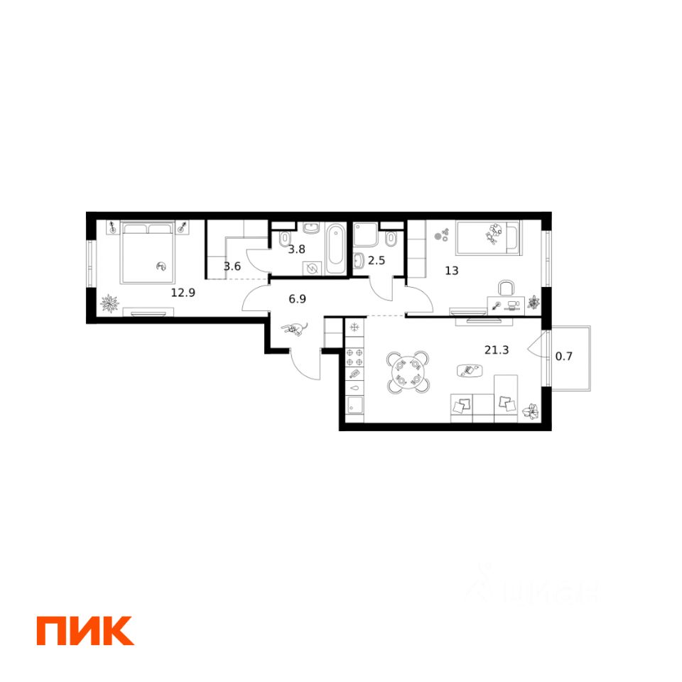 2-комн.кв., 64,7 м², 5/14 этаж
