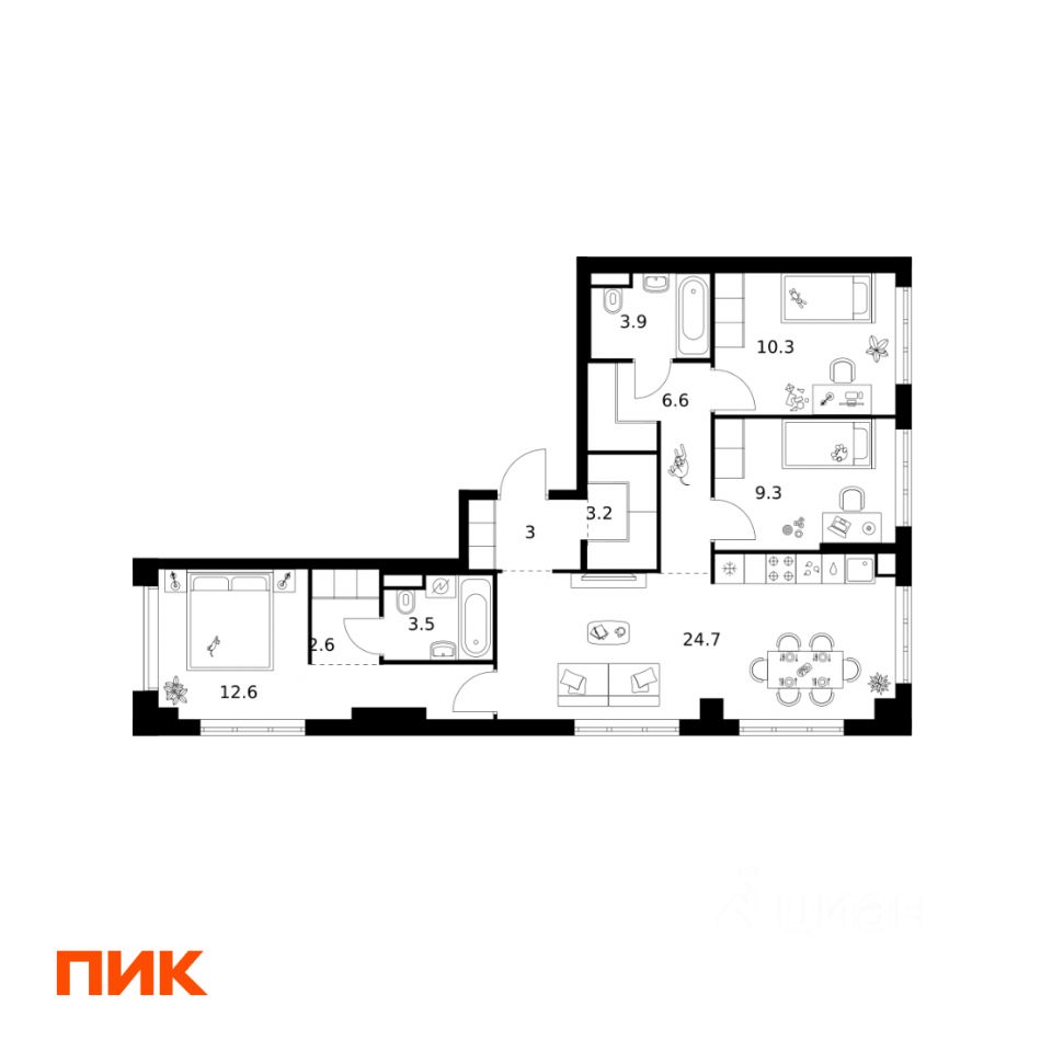 3-комн.кв., 79,7 м², 8/14 этаж