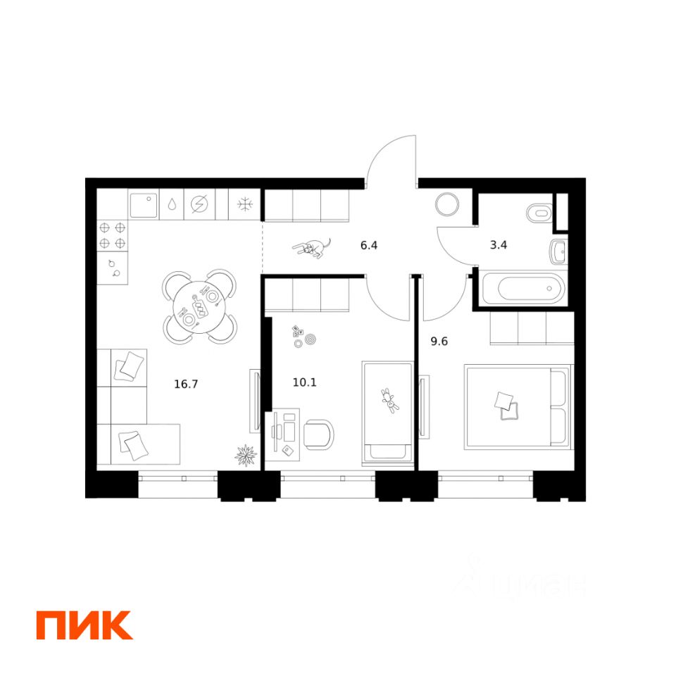 2-комн.кв., 46,2 м², 10/29 этаж