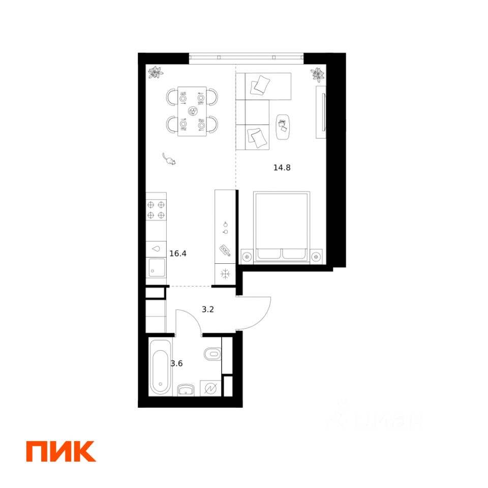 1-комн.кв., 38 м², 23/29 этаж