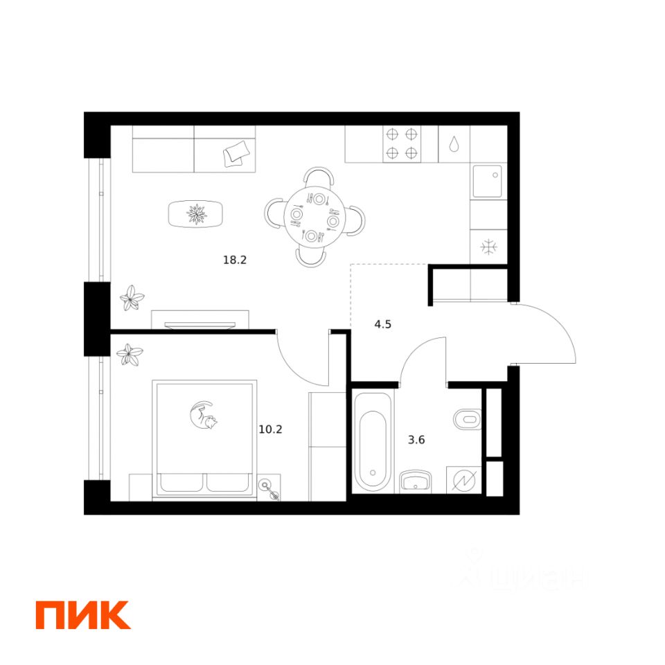 1-комн.кв., 36,5 м², 34/43 этаж