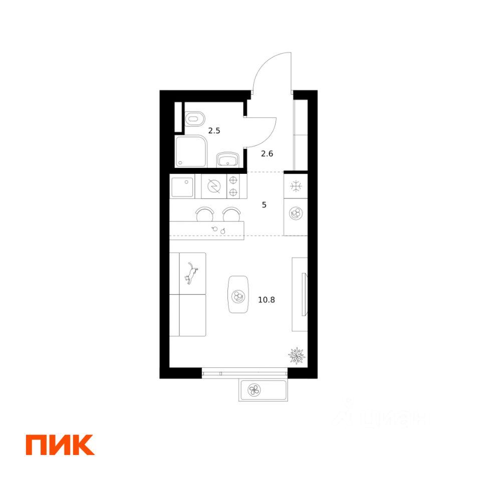 Студия, 20,9 м², 5/15 этаж