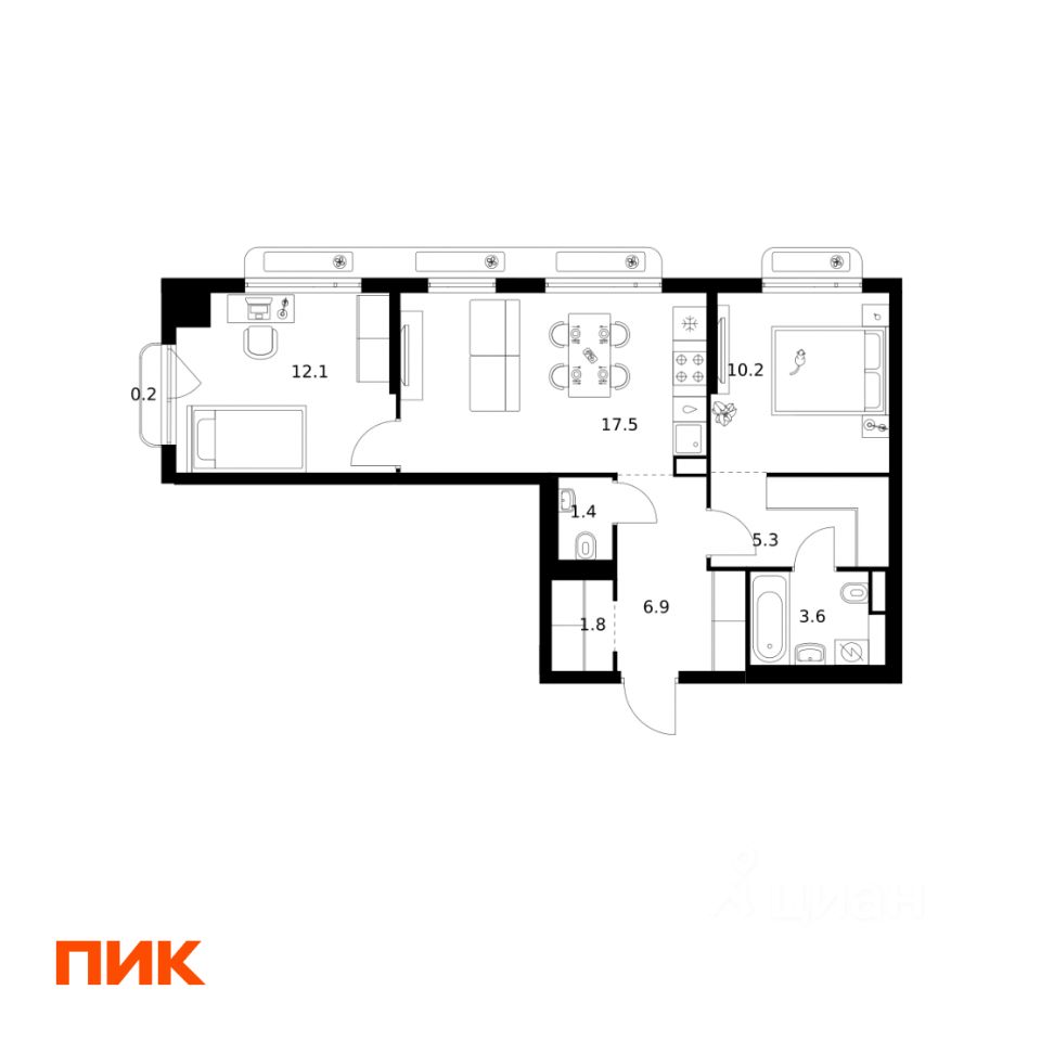 2-комн.кв., 59 м², 4/15 этаж