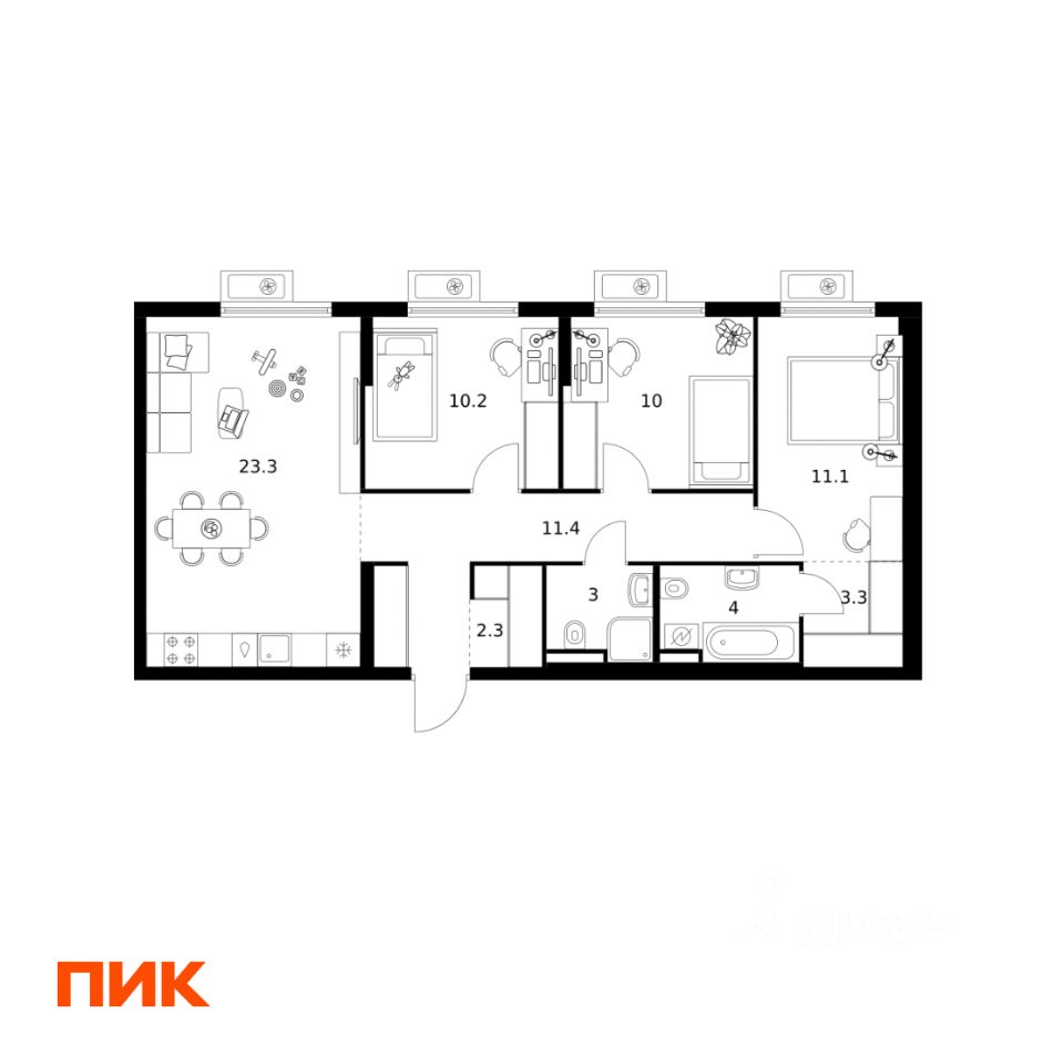 3-комн.кв., 78,6 м², 5/15 этаж