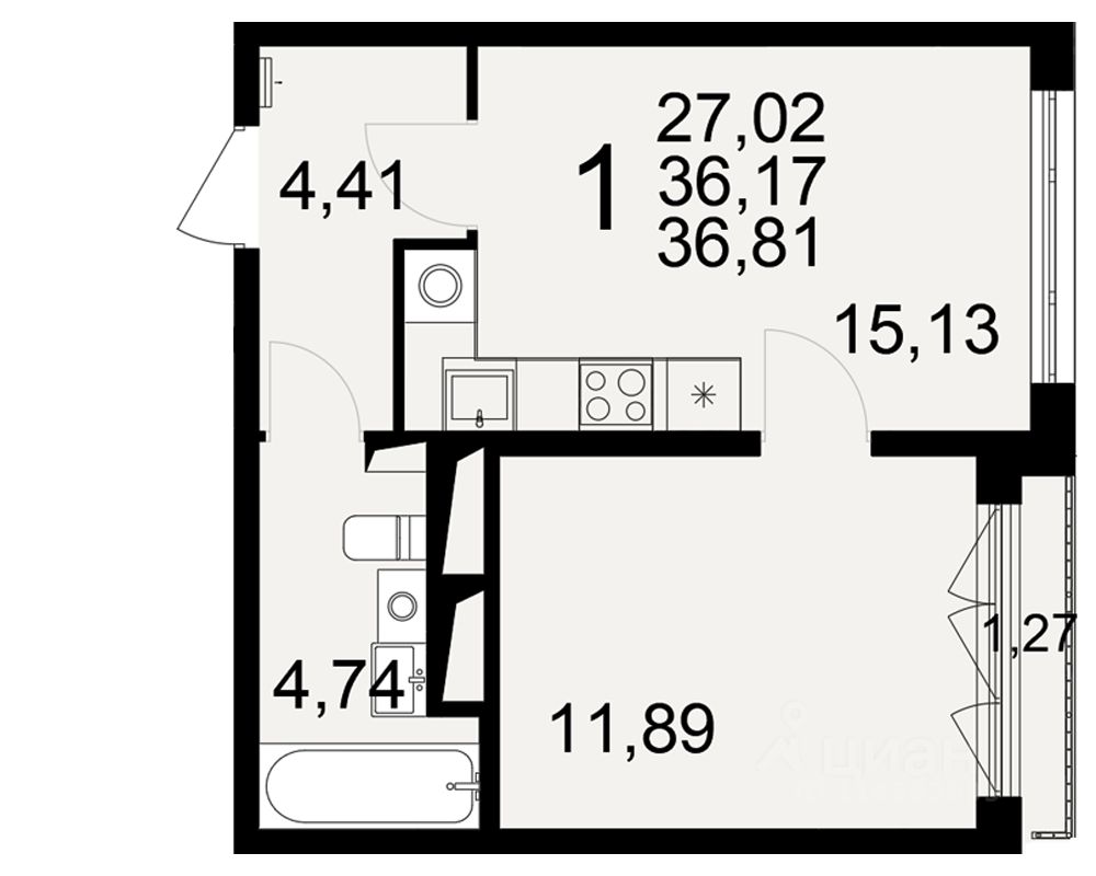 1-комн.кв., 36,2 м², 11/25 этаж