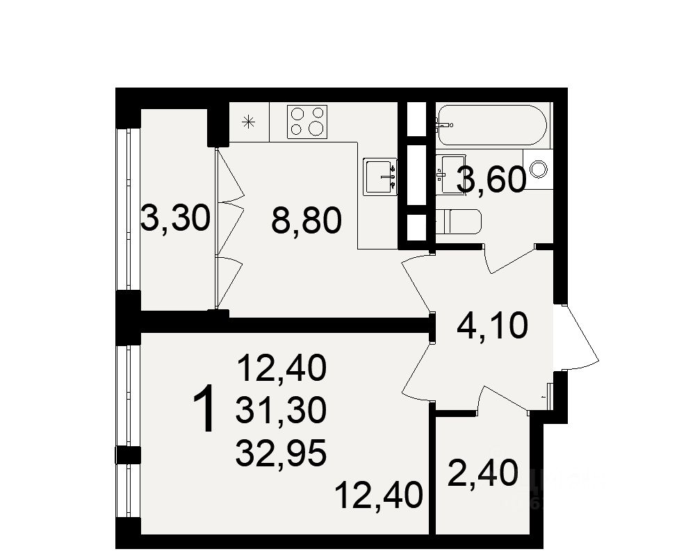 1-комн.кв., 31,3 м², 17/18 этаж