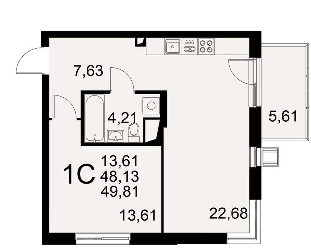 1-комн.кв., 49,8 м², 5/11 этаж