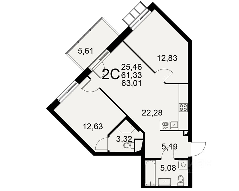 2-комн.кв., 63 м², 7/11 этаж
