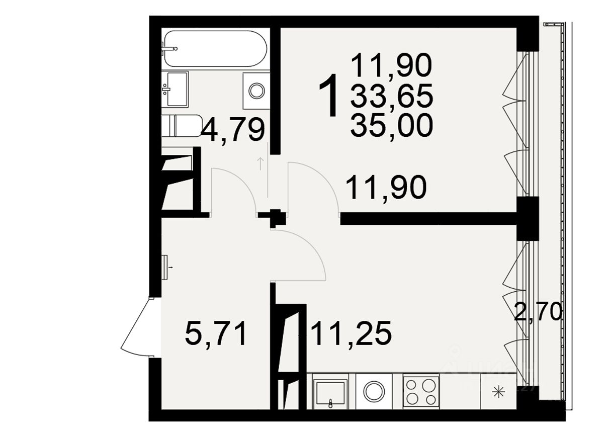1-комн.кв., 33,6 м², 5/25 этаж