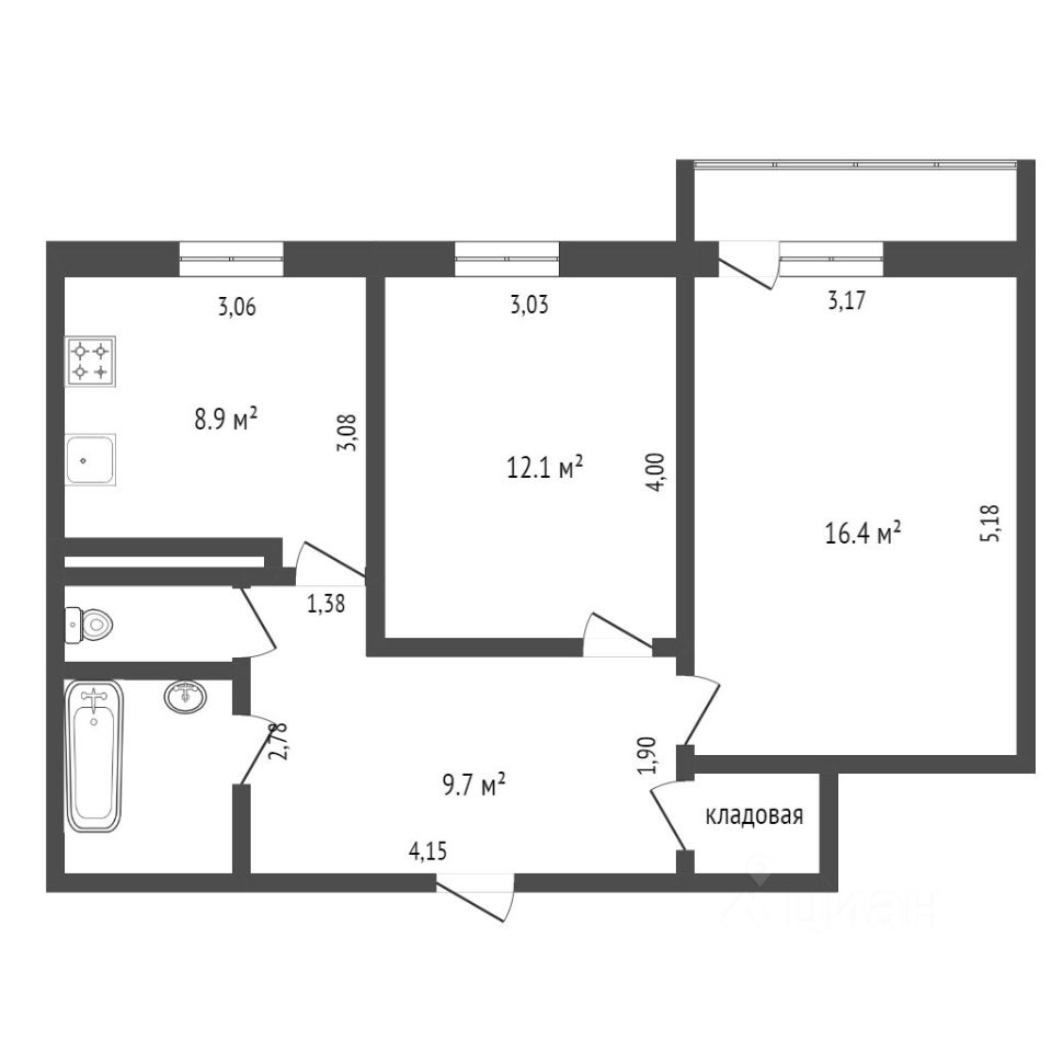 Планировка этой квартиры по данным Циан