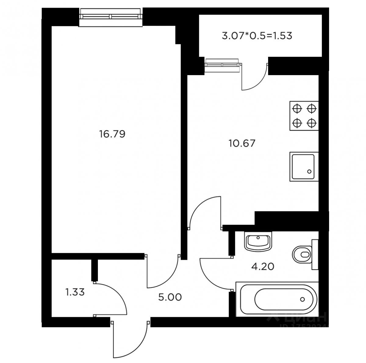 Планировка этой квартиры по данным Циан