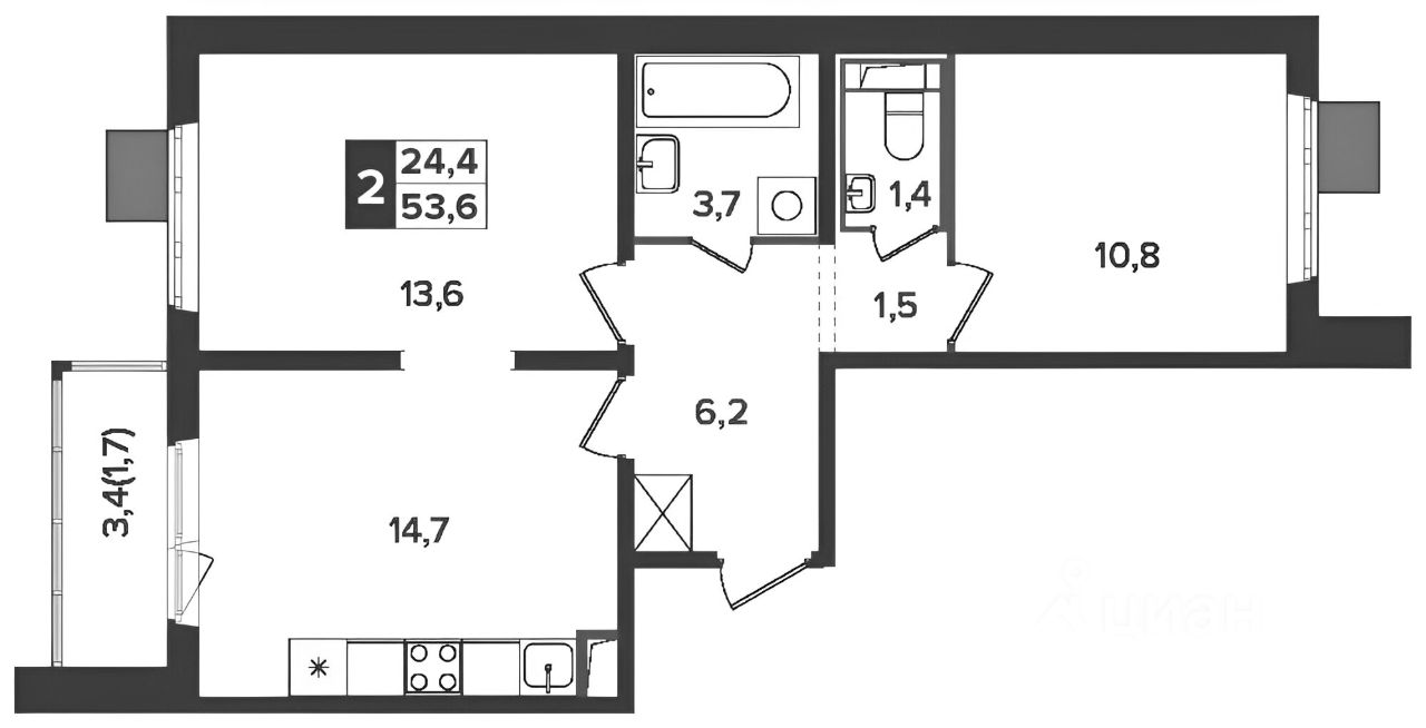 Планировка этой квартиры по данным Циан