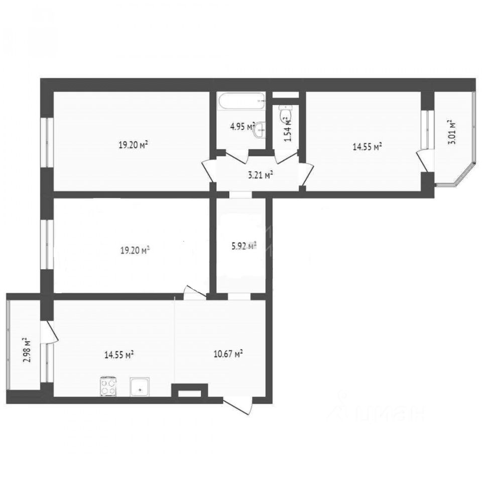 Планировка этой квартиры по данным Циан