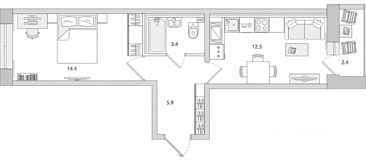 Планировка этой квартиры по данным Циан