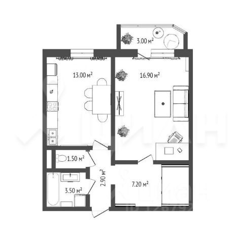 Планировка этой квартиры по данным Циан