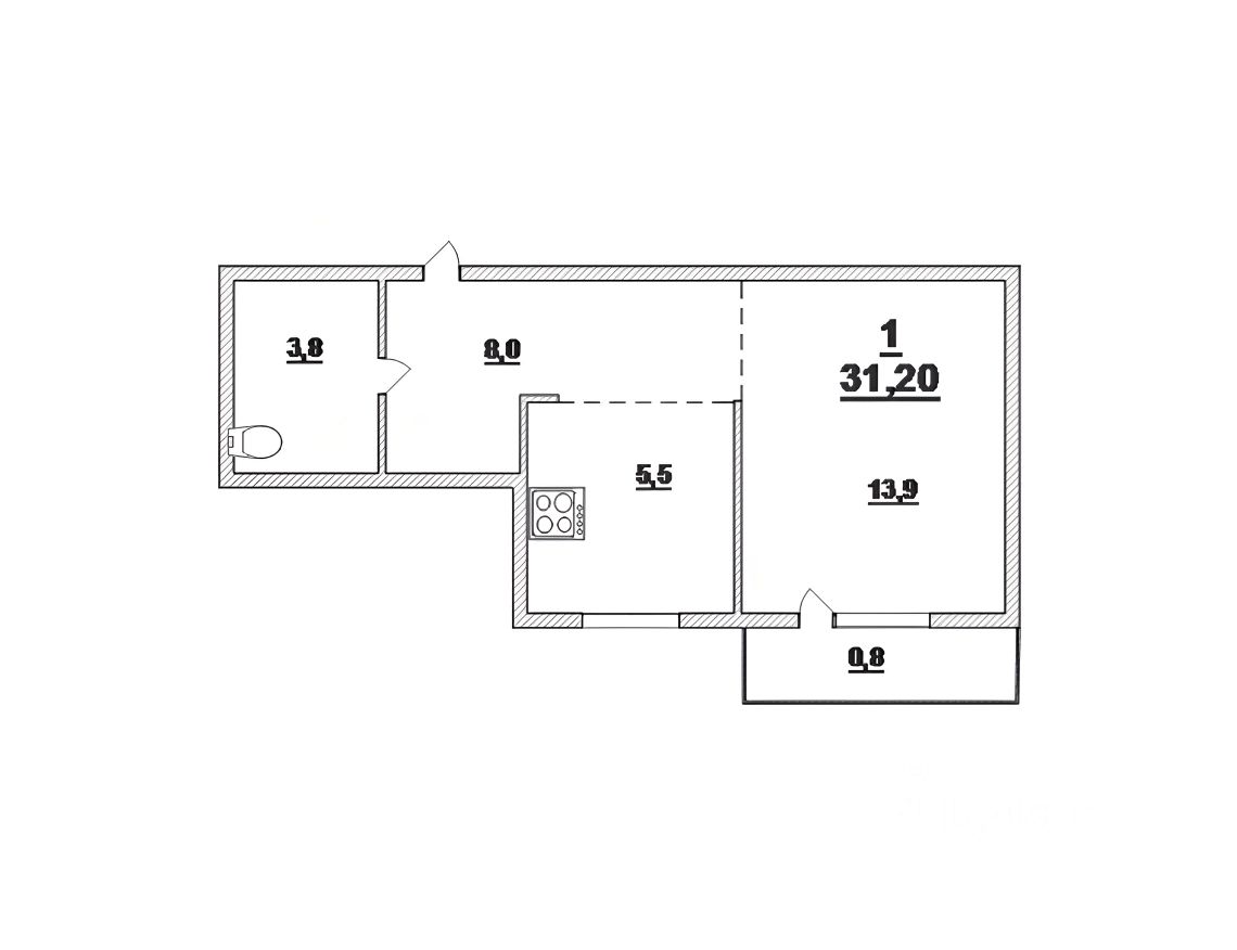Планировка этой квартиры по данным Циан