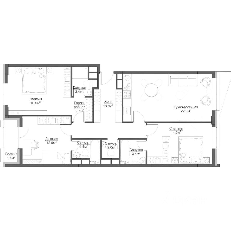 Планировка этой квартиры по данным Циан