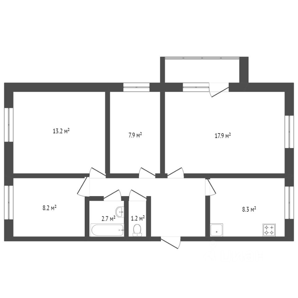 Планировка этой квартиры по данным Циан