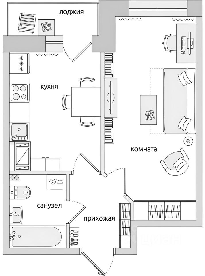 Планировка этой квартиры по данным Циан
