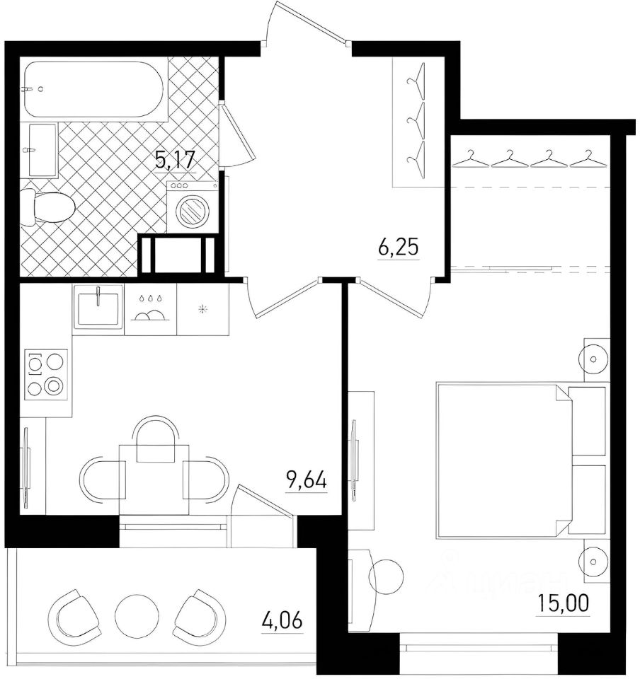 Планировка этой квартиры по данным Циан