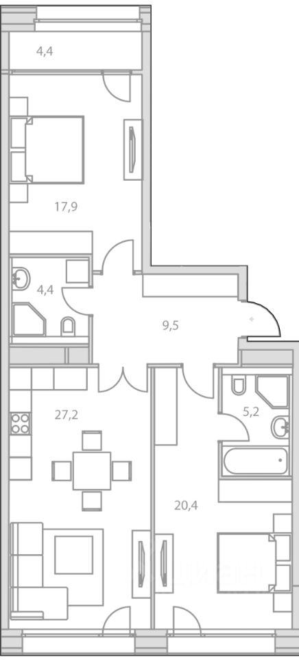 Планировка этой квартиры по данным Циан