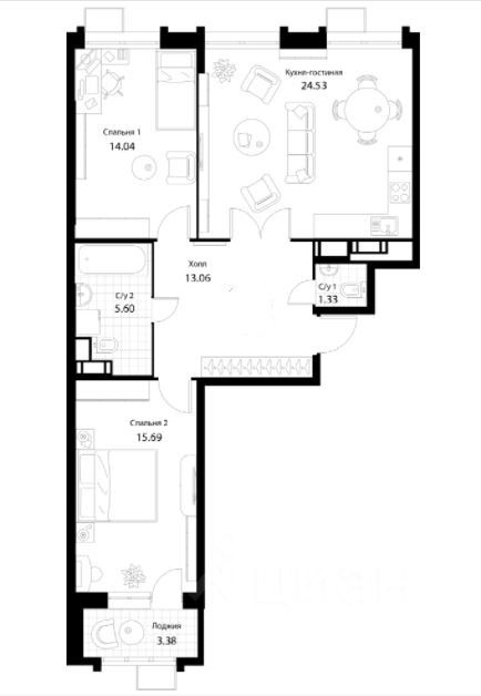 Планировка этой квартиры по данным Циан