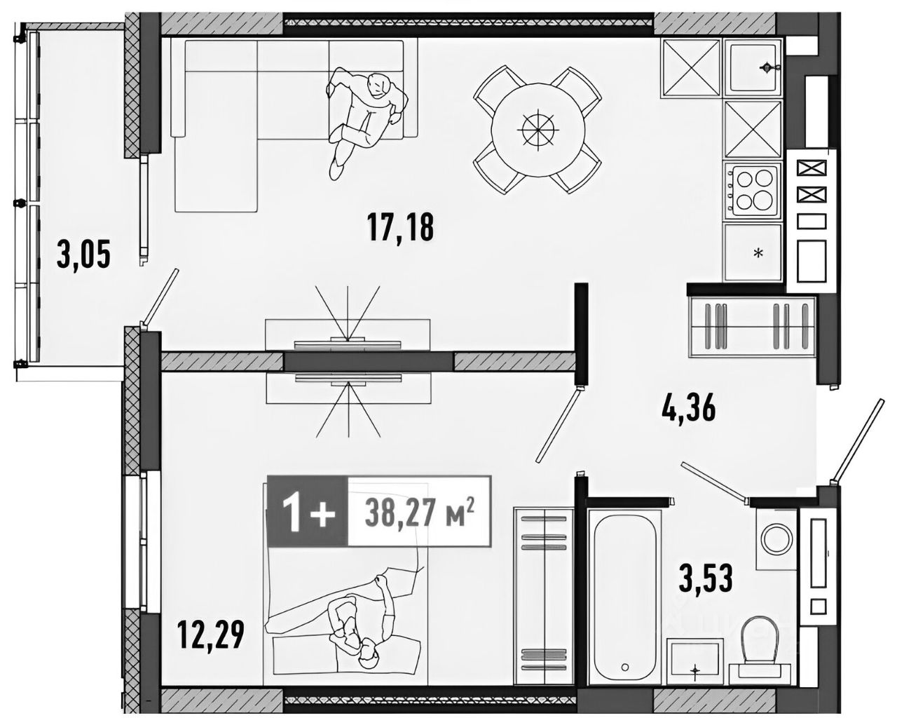 Планировка этой квартиры по данным Циан