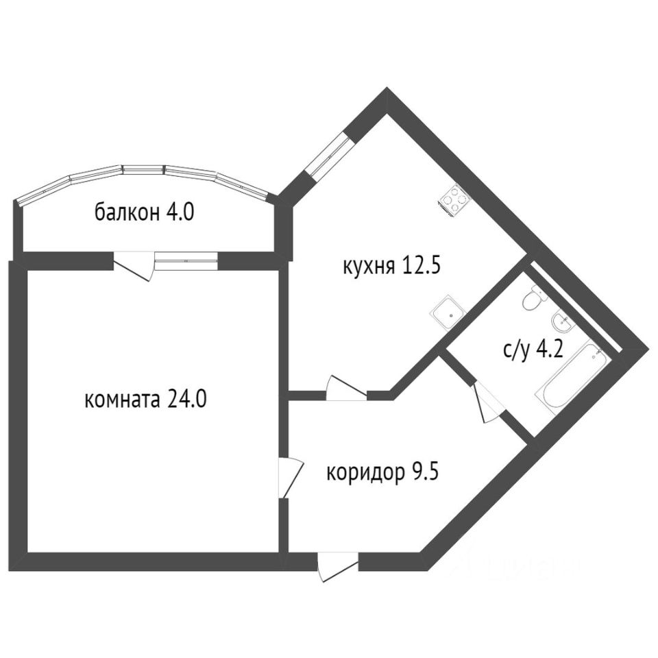 Планировка этой квартиры по данным Циан