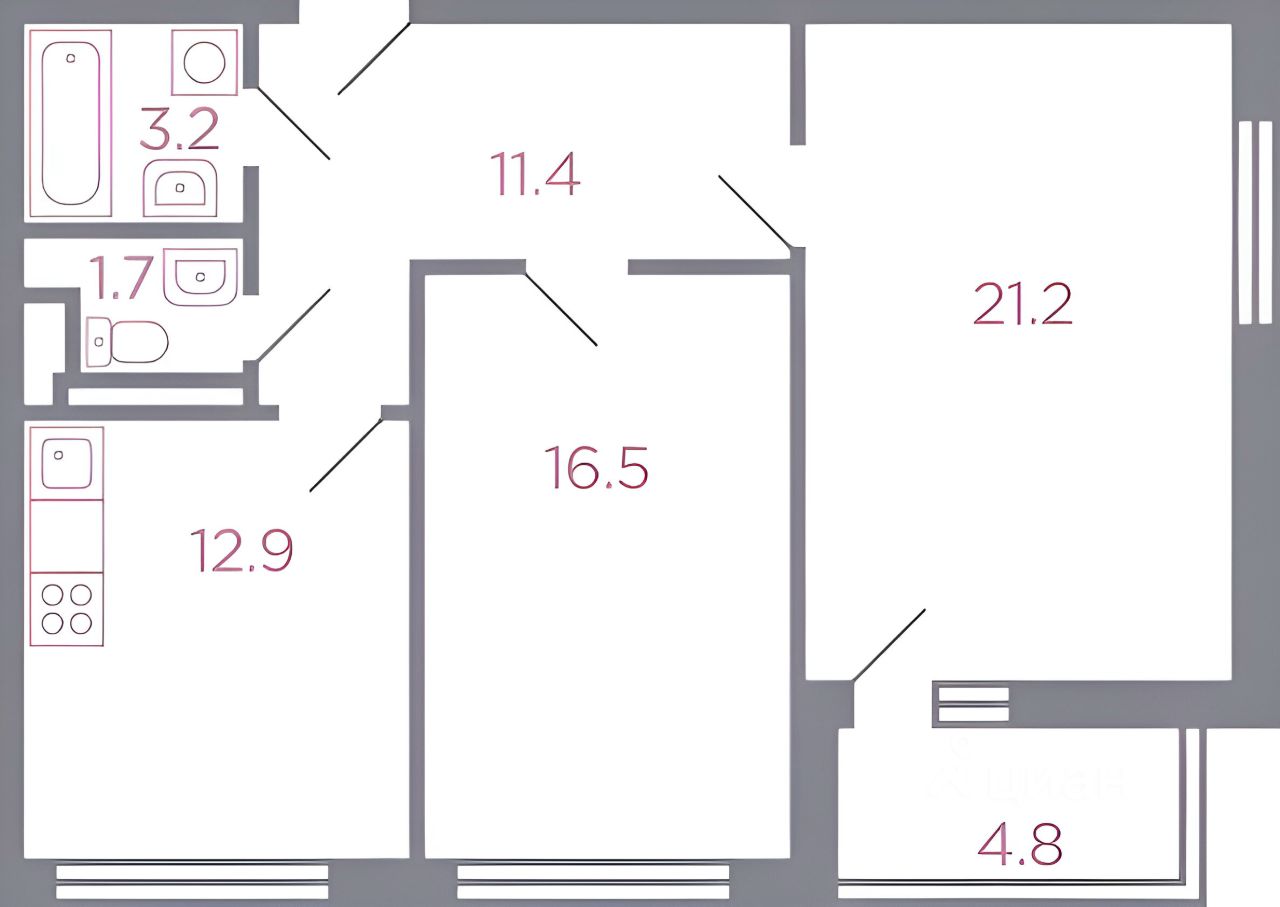 Планировка этой квартиры по данным Циан