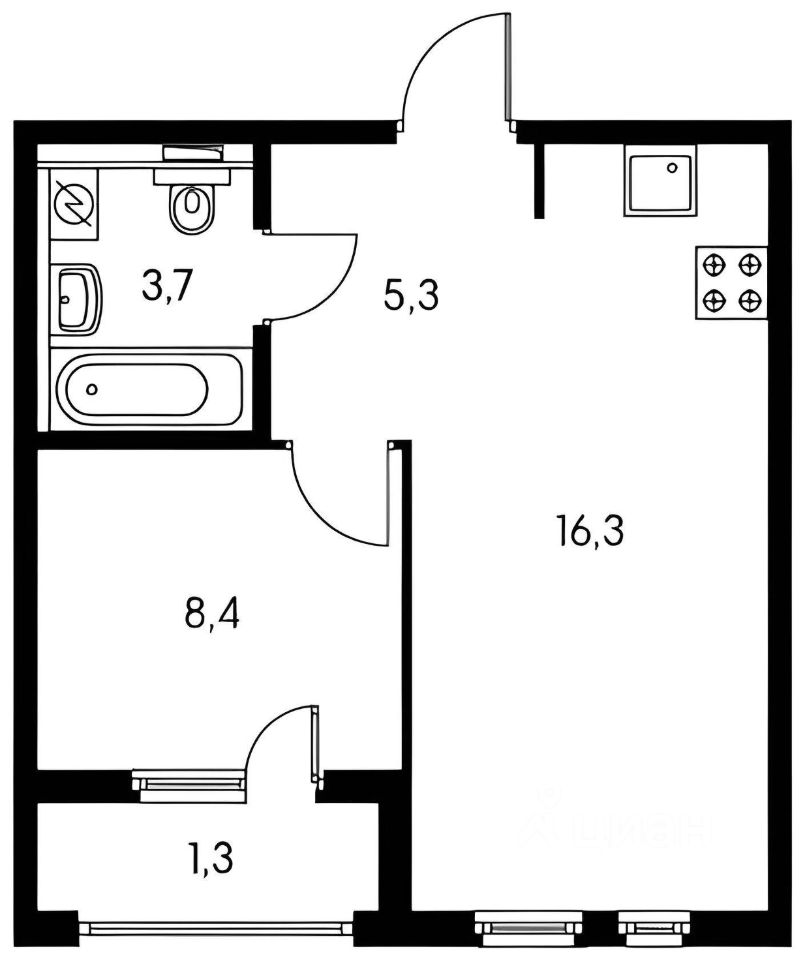 Планировка этой квартиры по данным Циан
