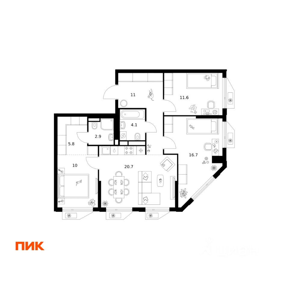 3-комн.кв., 82,8 м², 14/32 этаж