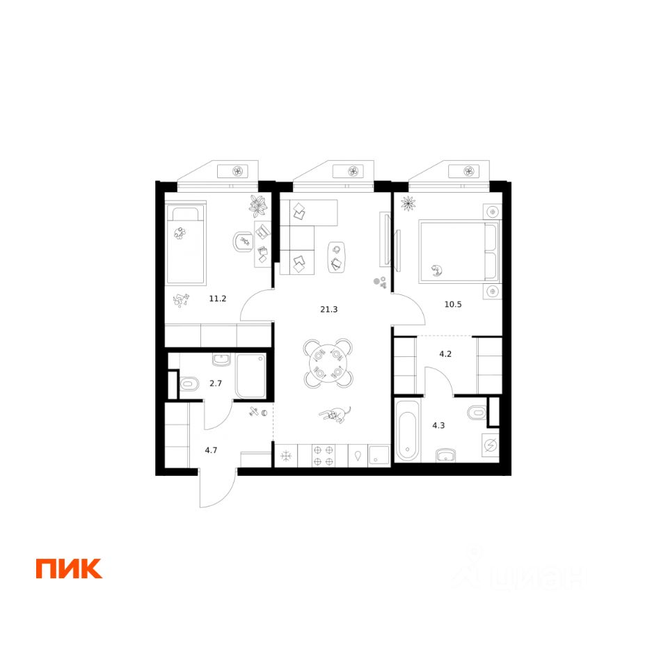 2-комн.кв., 58,9 м², 14/32 этаж