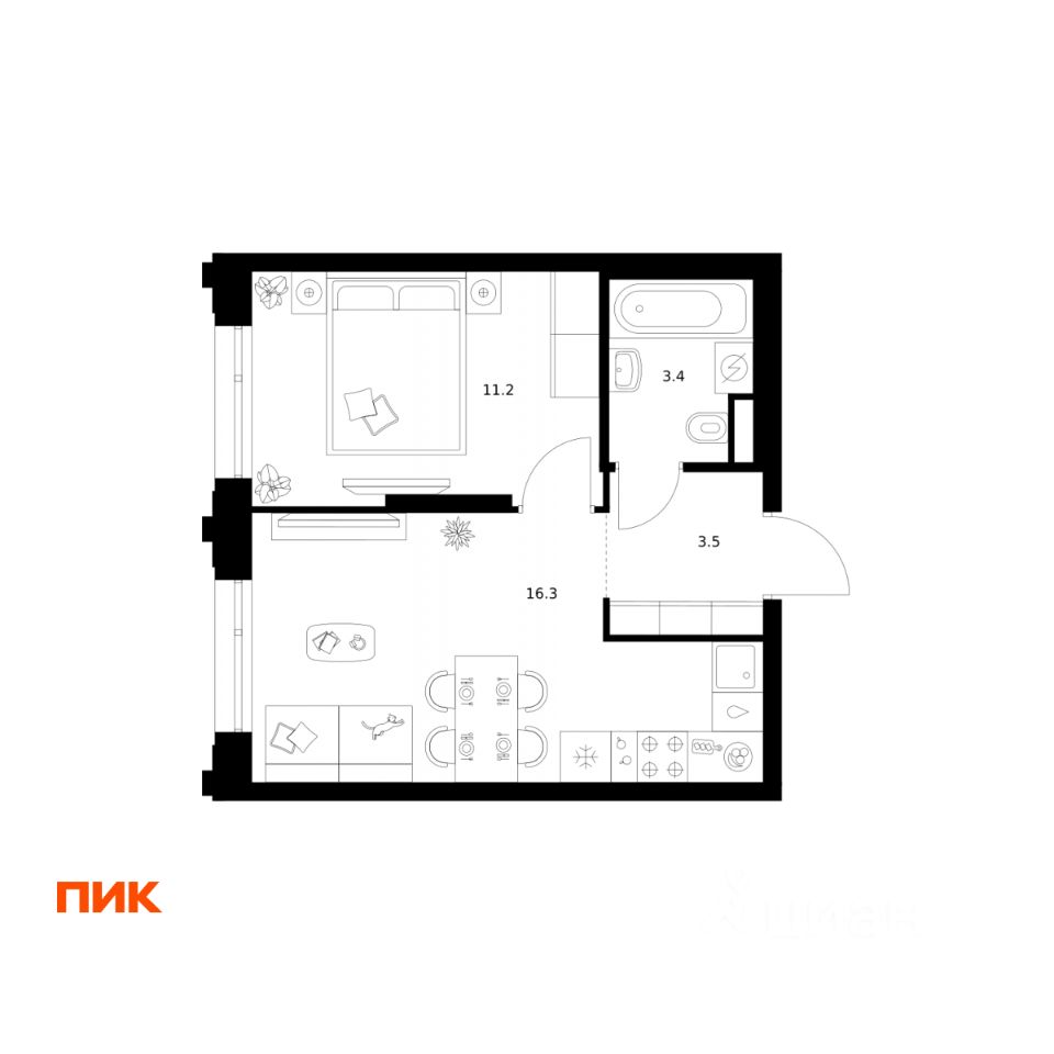 1-комн.кв., 34,4 м², 15/32 этаж