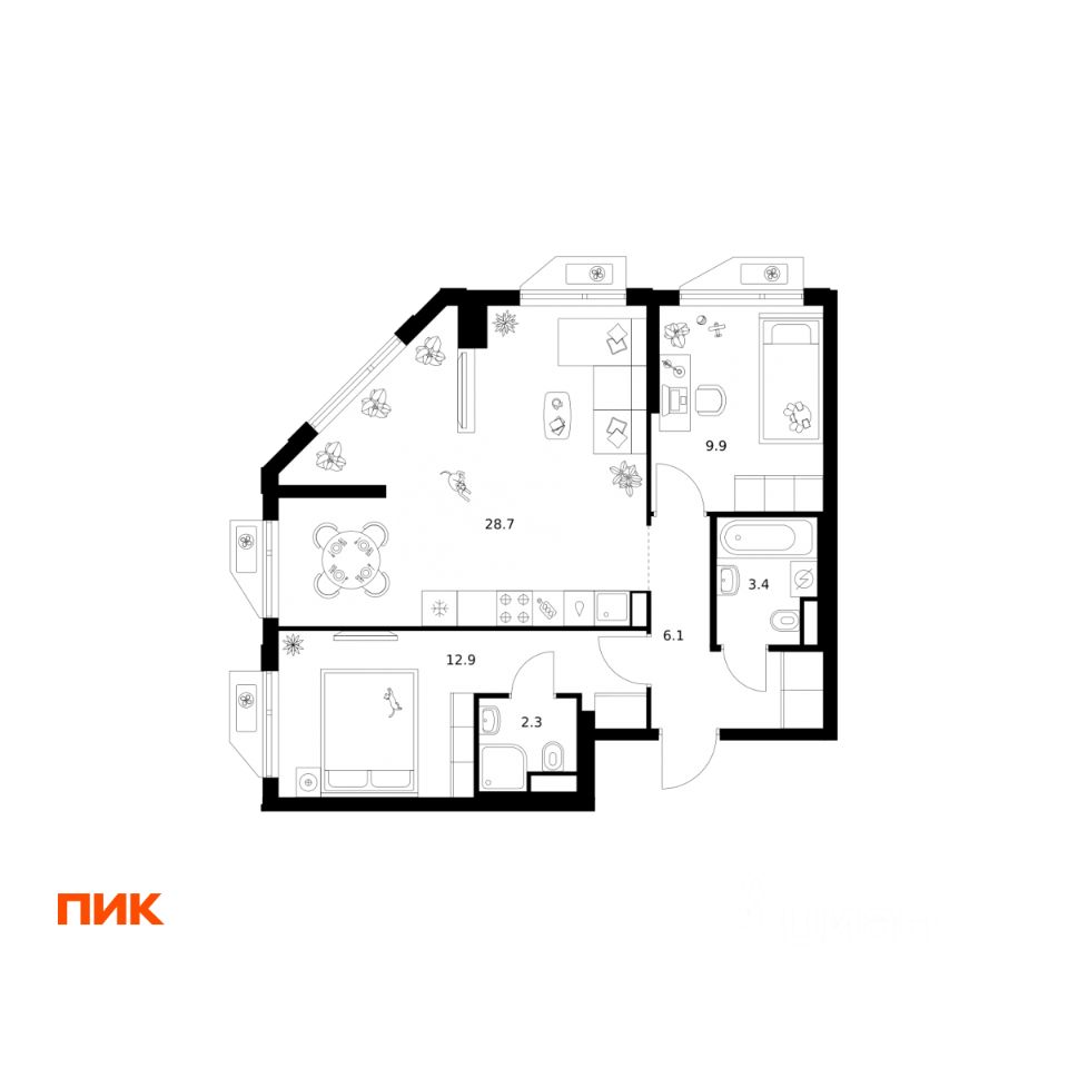 2-комн.кв., 63,3 м², 15/32 этаж