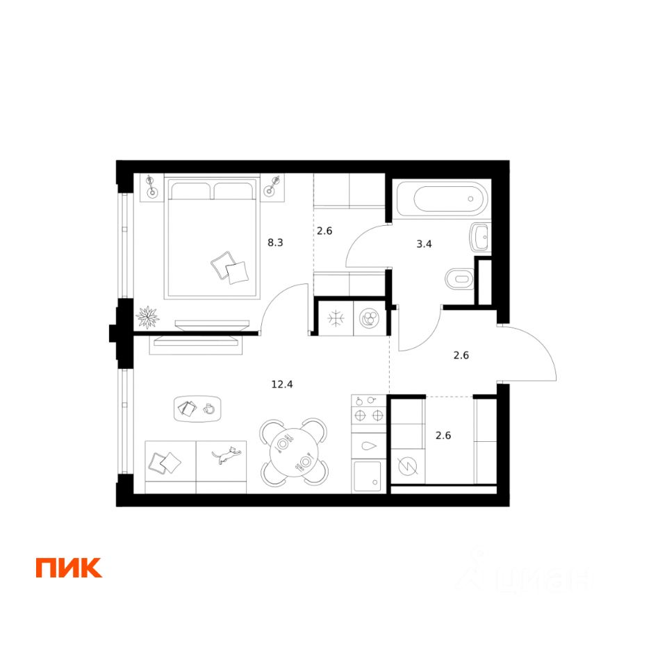 1-комн.кв., 31,9 м², 15/32 этаж