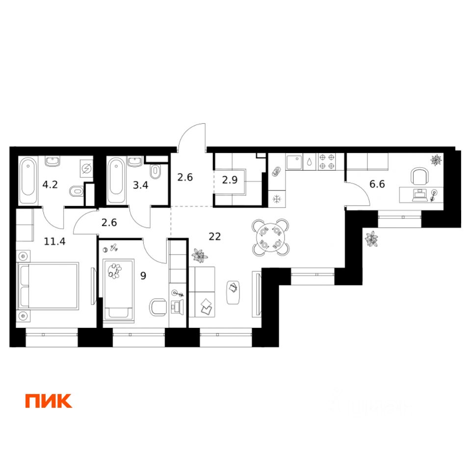 2-комн.кв., 64,7 м², 29/32 этаж