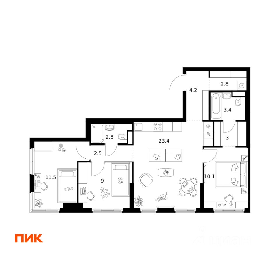 3-комн.кв., 72,7 м², 5/20 этаж