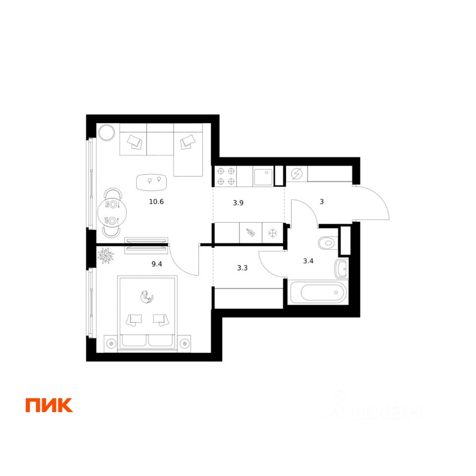 1-комн.кв., 33,6 м², 5/20 этаж