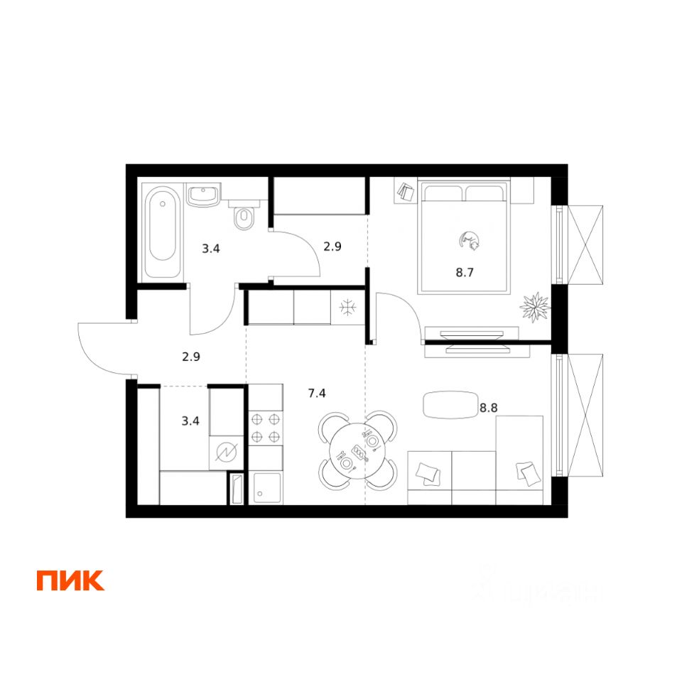 1-комн.кв., 37,5 м², 27/30 этаж