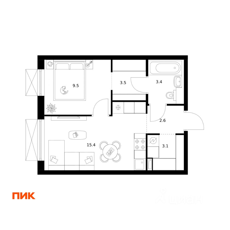 1-комн.кв., 37,5 м², 19/30 этаж