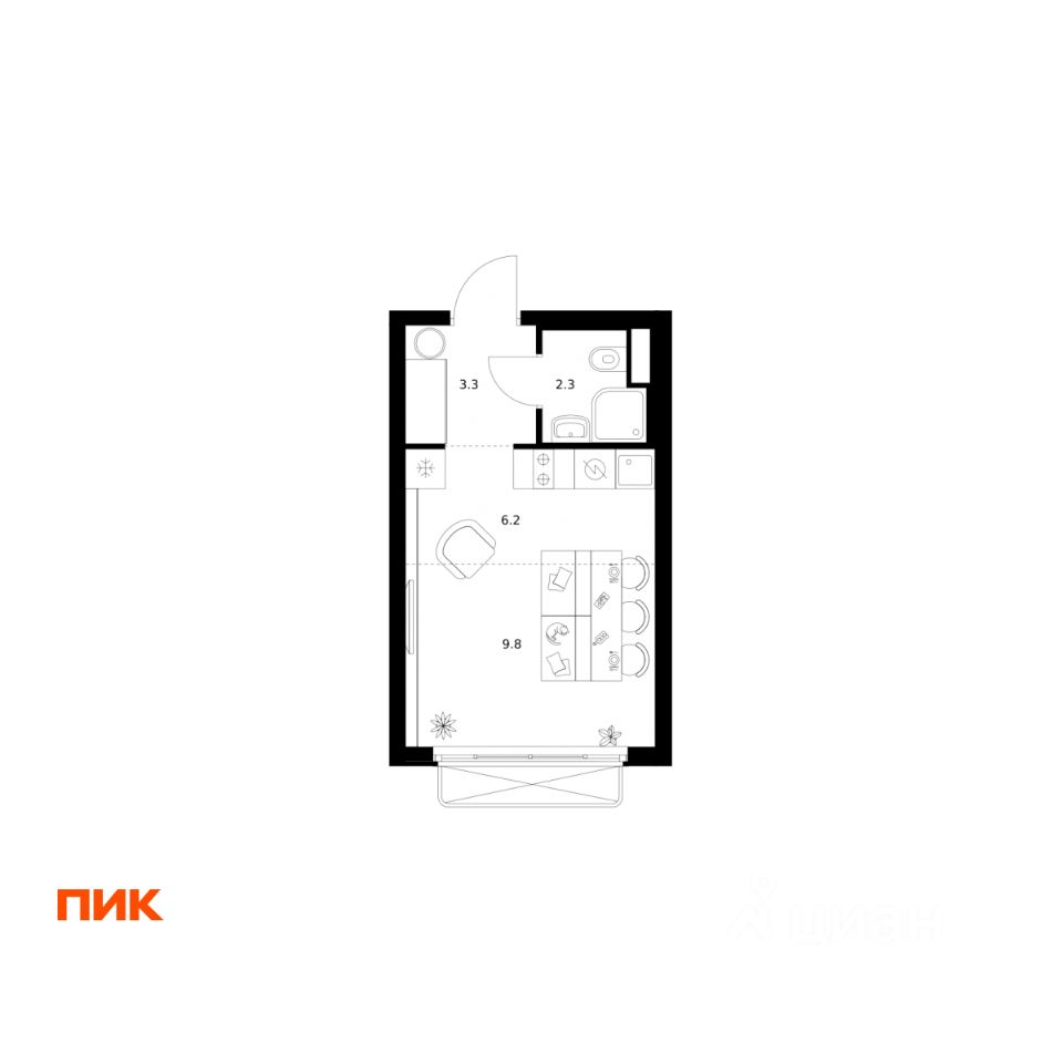 Студия, 21,6 м², 17/26 этаж