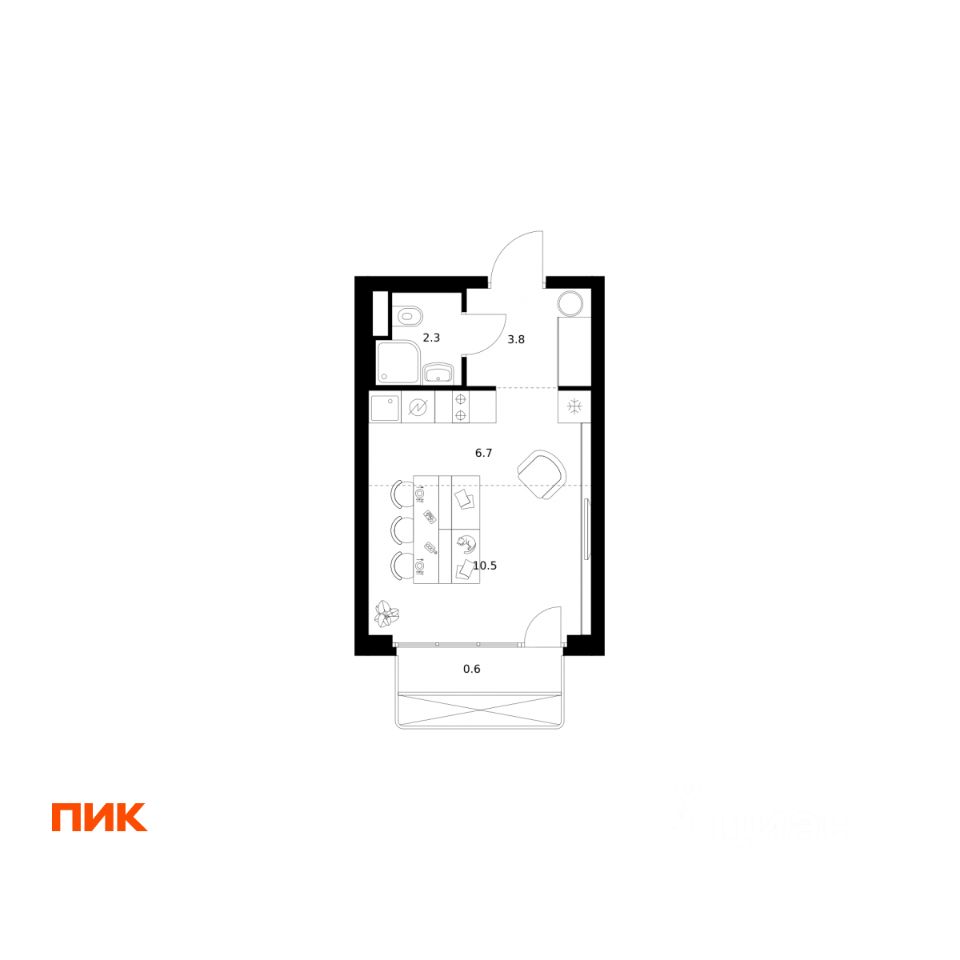 Студия, 23,9 м², 4/26 этаж