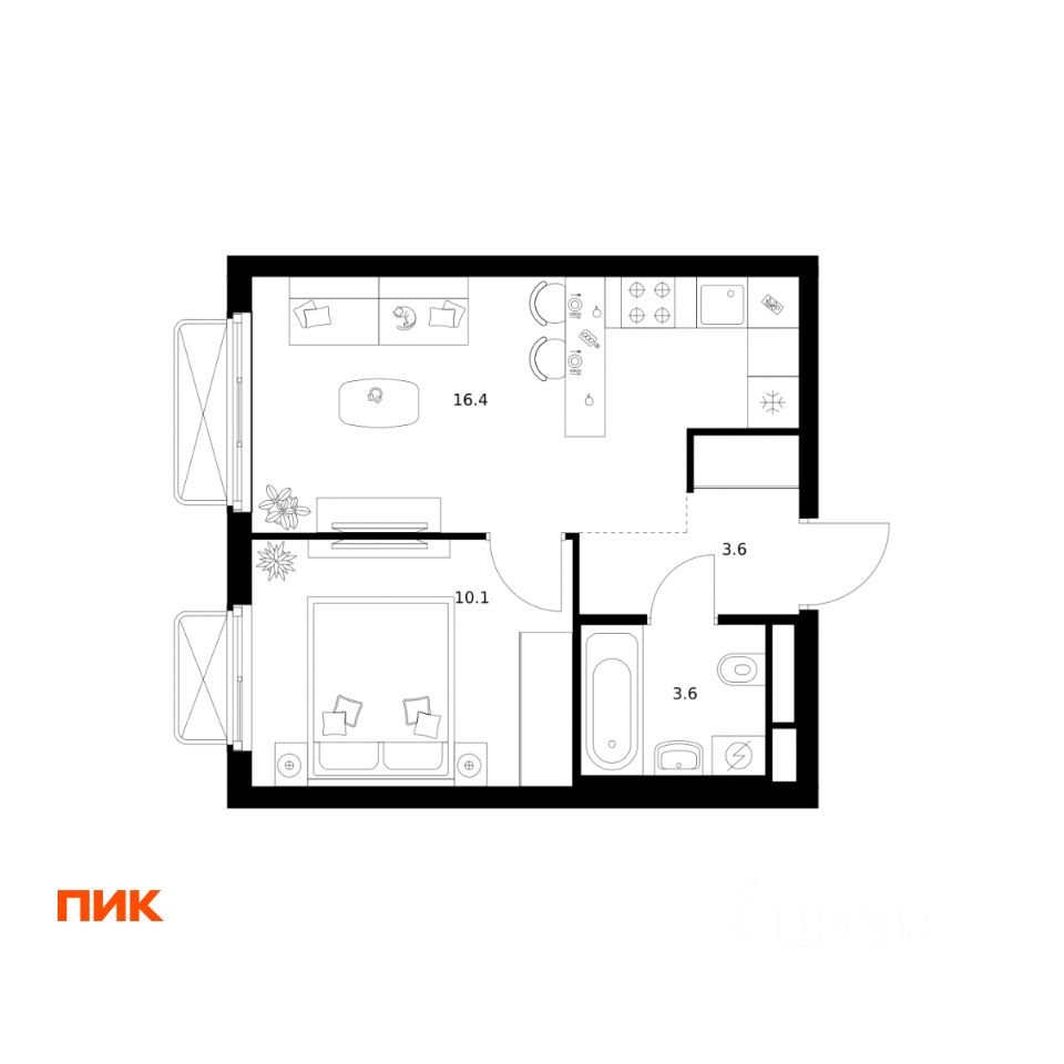 1-комн.кв., 33,7 м², 16/26 этаж