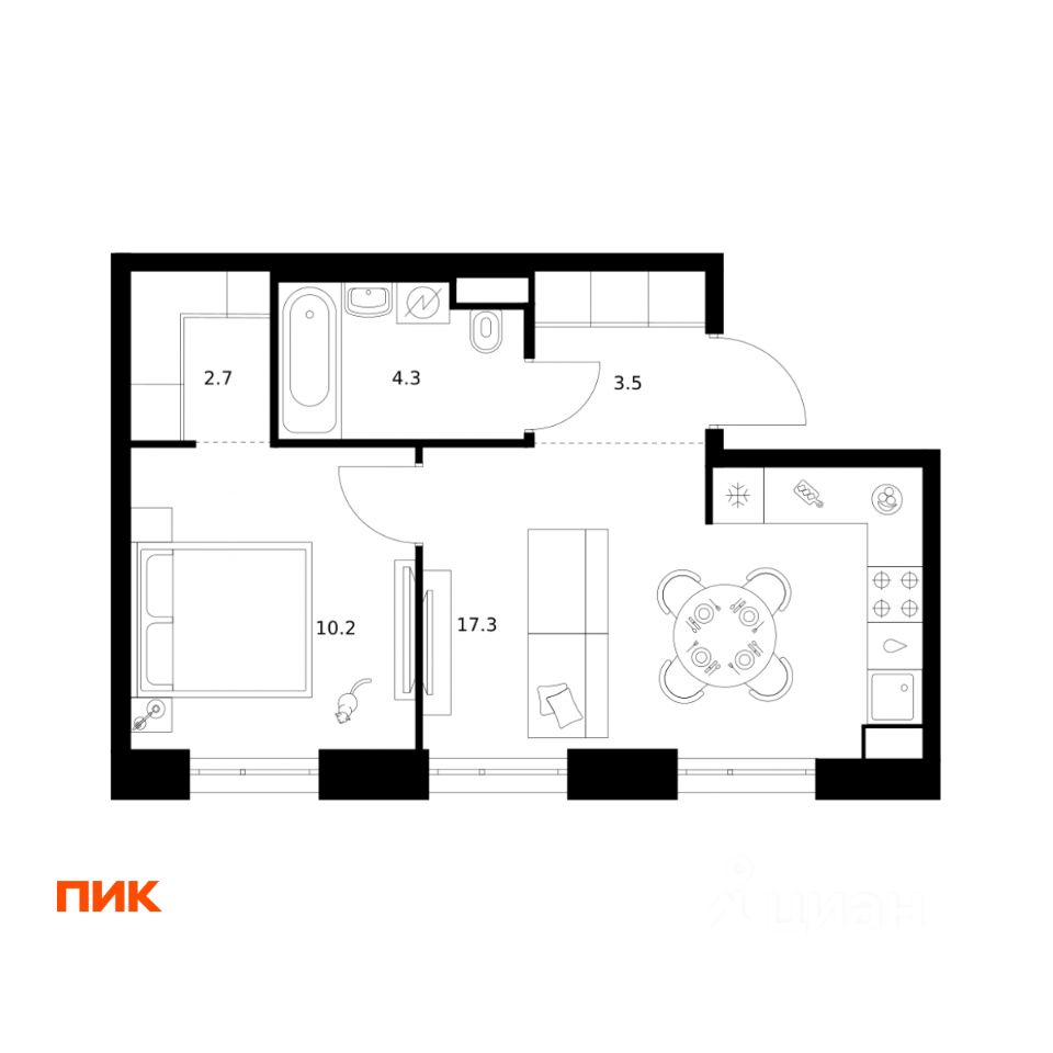 1-комн.кв., 38 м², 24/43 этаж