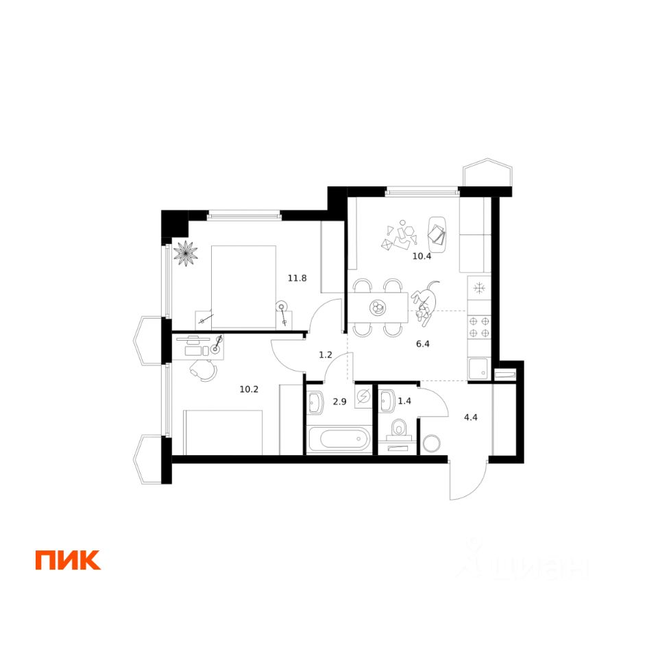 2-комн.кв., 48,7 м², 17/24 этаж